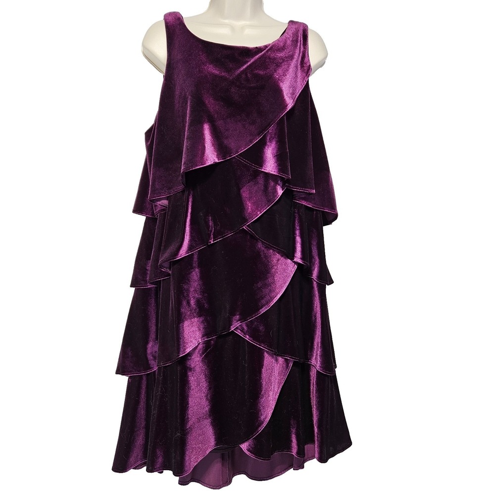 SLNY Velvet Tiered Purple Dress 14/L Sleeveless Dark Fairy Gatsby Whimsygoth